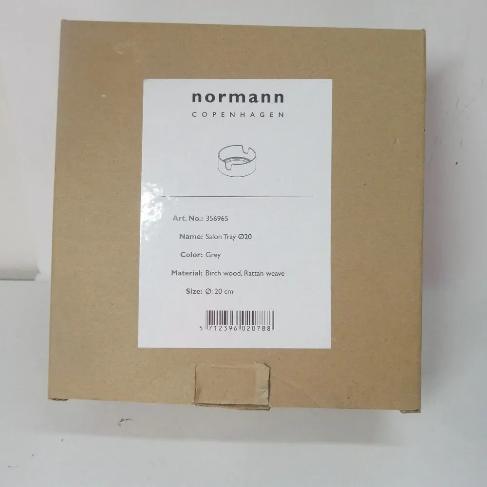 Normann Copenhagen Salon Tray 20cm Birch Wood Rattan Weave Grey NEW